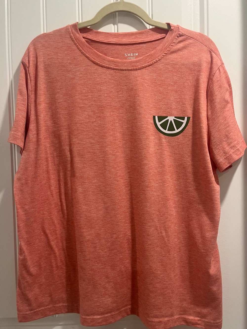 SHEIN Coral Heather Tee with Lime Graphic